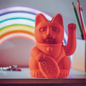 Maneki Neko Gelukskat - lucky kat neon oranje