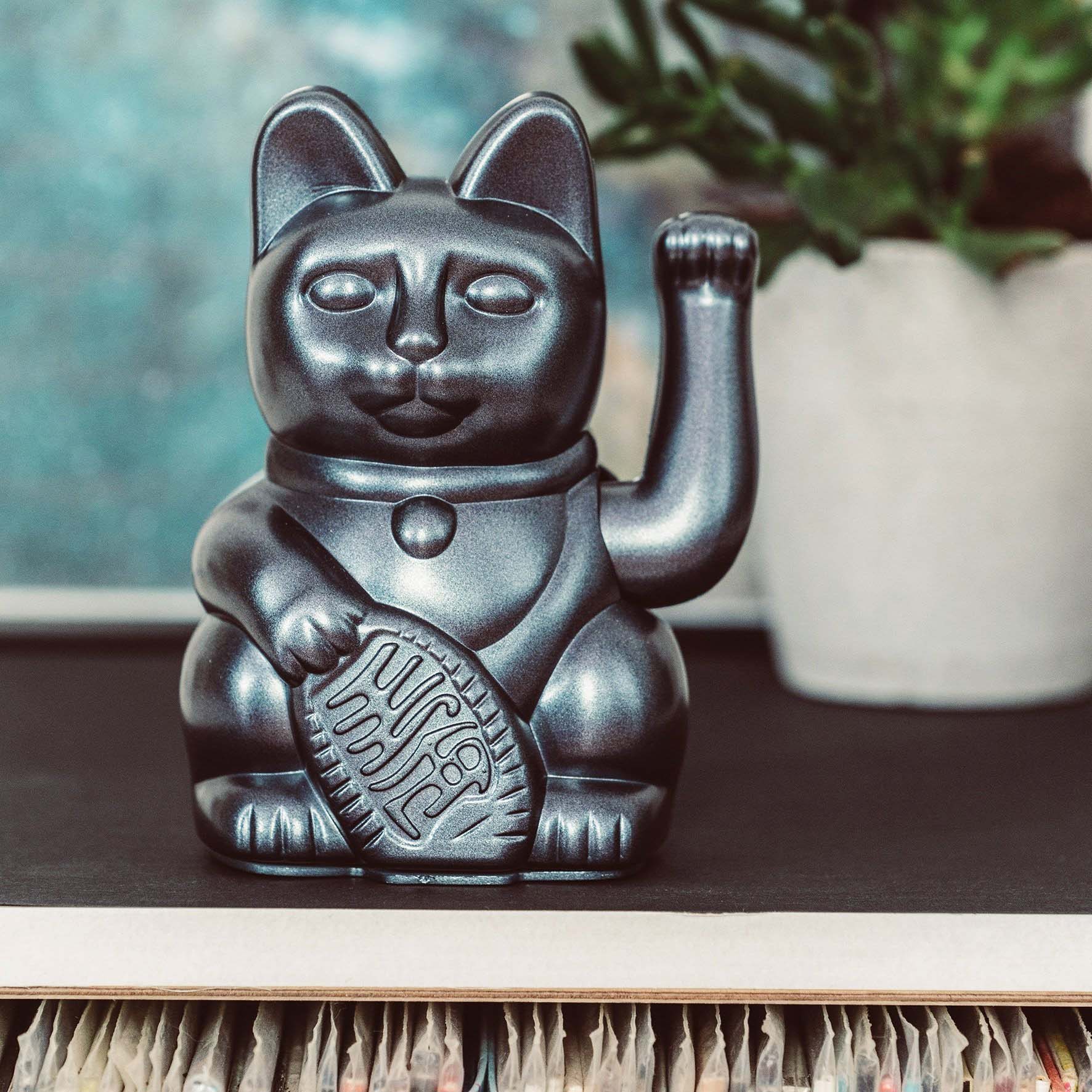 Maneki Neko Gelukskat - lucky kat mini Galaxy - metalic grijs