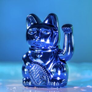 Maneki Neko Gelukskat - lucky kat cosmic - special edition Earth - shiny blue