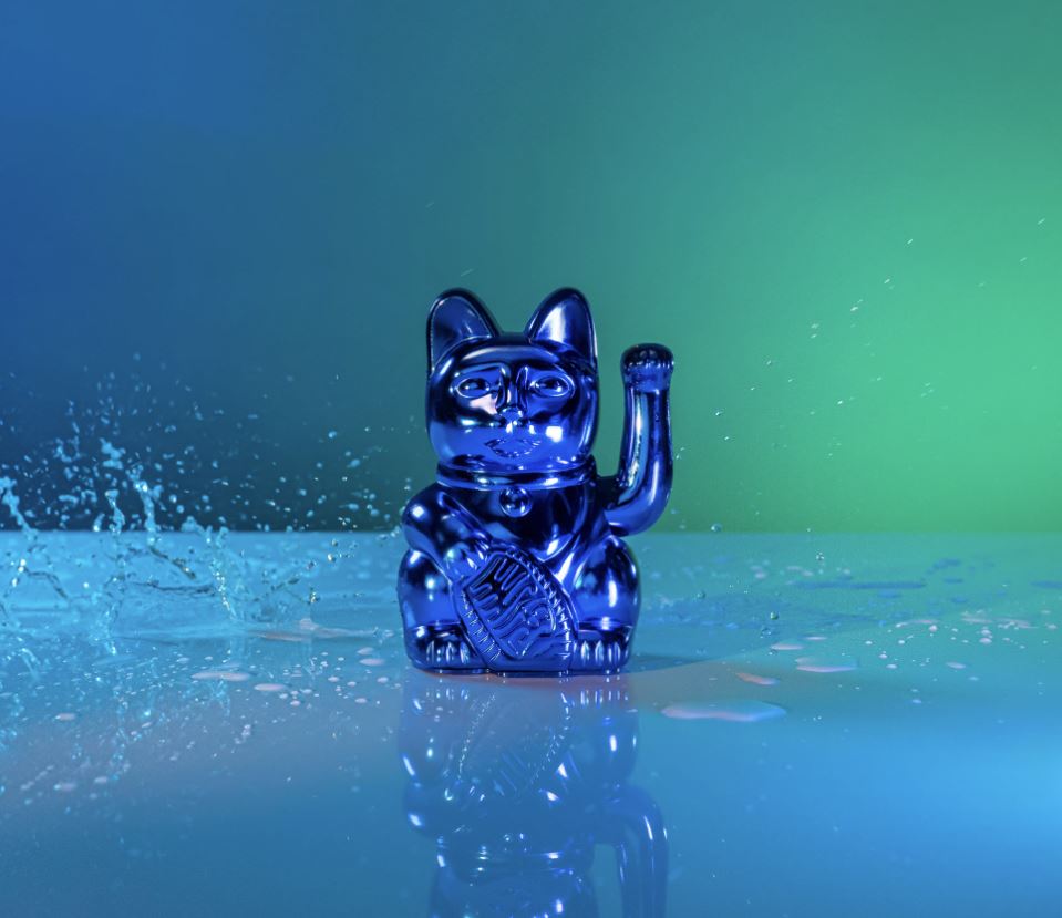 Maneki Neko Gelukskat - lucky kat cosmic - special edition Earth - shiny blue - Afbeelding 3