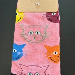 Sokken roze met gekleurde katten