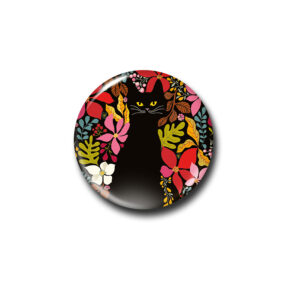Magneet met flesopener zwarte kat met bloemen