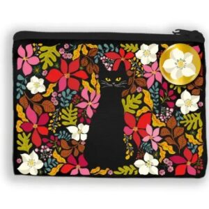 Katoenen mini tasje Zwarte kat met bloemen