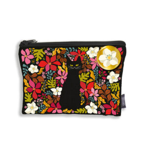 Katoenen tasje Zwarte kat met bloemen