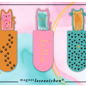 Magnetische boekenlegger kattentrio set van 3 - pastel